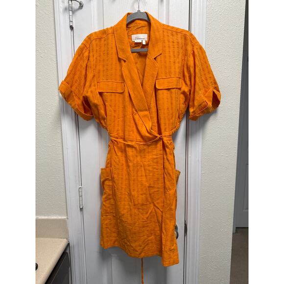 Anthropologie Cotton Textured Wrap Open Back Mini Dress Orange Size Medium - Picture 3 of 8